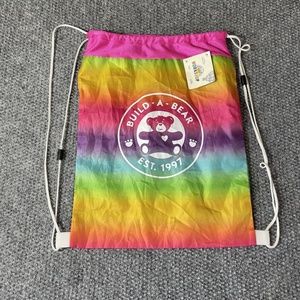 Build A Bear Rainbow TyeDye Backpack Bag Tote Drawstring Reuseable BABW Logo NWT